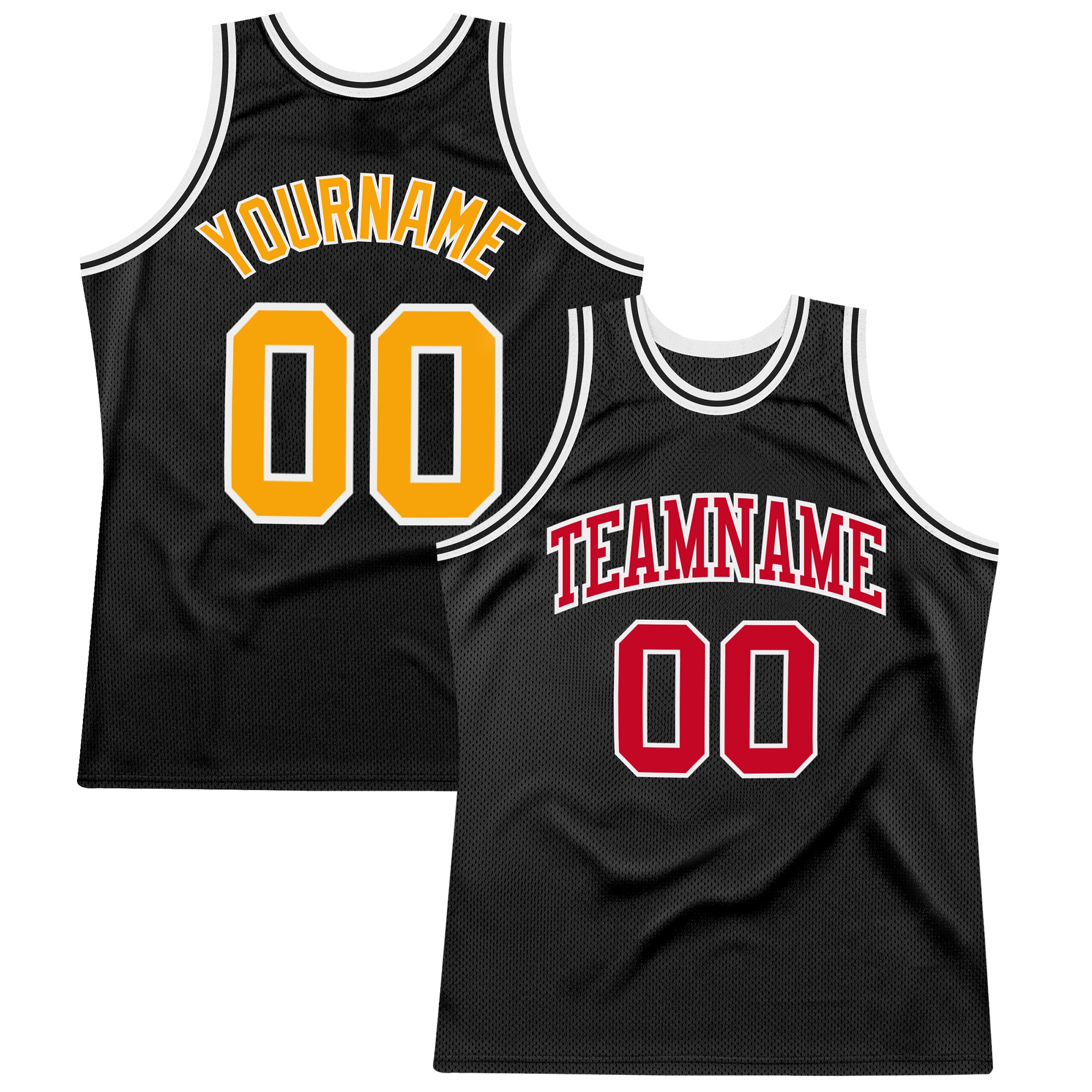 Personalized Black and Gold Red Basketball Jersey - Authentic Throwback Style Personalized Black Gold-Red Authentic Throwback