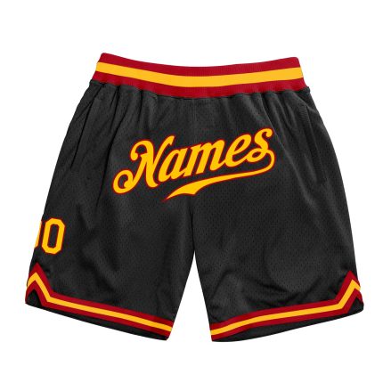 Custom Name Number Basketball Shorts Black Gold-Red Authentic Throwback Team Design Personalized Black Gold-Red Authentic