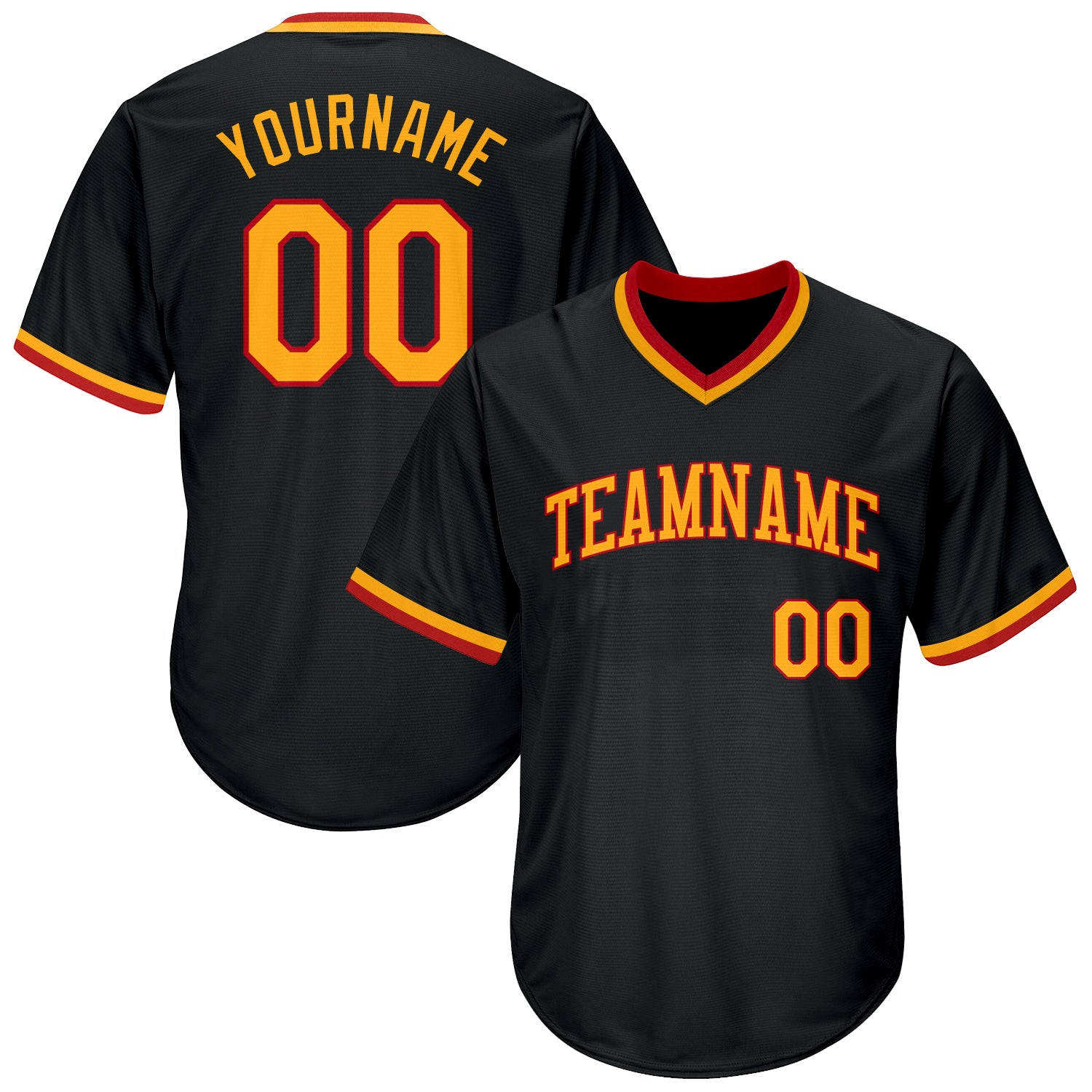 Custom Personalized Authentic Black Gold-Red Throwback Baseball Jersey Shirt with Name and Number Personalized Black Gold-Red
