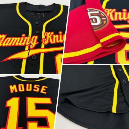 Customizable Black Gold-Red Two Tone Baseball Jersey with Personalized Name and Number Personalized Black Gold-Red Authentic