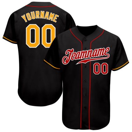 Custom Black Gold-Red Baseball Jersey for Men and Women - Personalized Team Sportswear Personalized Black Gold-Red Baseball