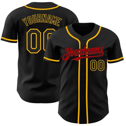 Personalized Black and Red Baseball Jersey - Custom Name and Number, Size 4 Personalized Black Gold-Red Baseball Jersey 4