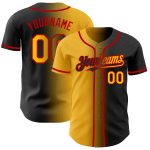 Personalized Baseball Jersey in Black Gold-Red Gradient Fashion Style Personalized Black Gold-Red Gradient Fashion Baseball
