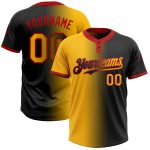 Personalized Black and Gold-Red Gradient Softball Jersey - Fashionable Unisex Two-Button Design Personalized Black Gold-Red