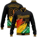 Personalized Black & Gold 3D Pattern Varsity Jacket for Black History Month - Custom Team Name and Number Full-Snap Bomber