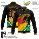 Personalized Black & Gold 3D Pattern Varsity Jacket for Black History Month - Custom Team Name and Number Full-Snap Bomber