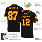 Personalized Black Gold Red Throwback Football Jersey Mesh Design Personalized Black Gold-Red Mesh Throwback Football Jersey