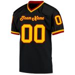 Personalized Black Gold Red Throwback Football Jersey Mesh Design Personalized Black Gold-Red Mesh Throwback Football Jersey