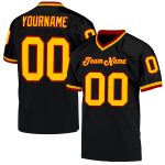 Personalized Black Gold Red Throwback Football Jersey Mesh Design Personalized Black Gold-Red Mesh Throwback Football Jersey