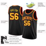 Custom Basketball Jersey with Name and Number, Personalized Black and Gold-Red Round Neck Rib-Knit Design Personalized Black