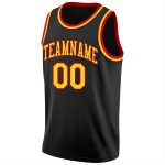 Custom Basketball Jersey with Name and Number, Personalized Black and Gold-Red Round Neck Rib-Knit Design Personalized Black
