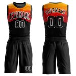 Personalized Basketball Jersey, Black Gold-Red Round Neck Sublimation Suit Personalized Black Gold-Red Round Neck Sublimation