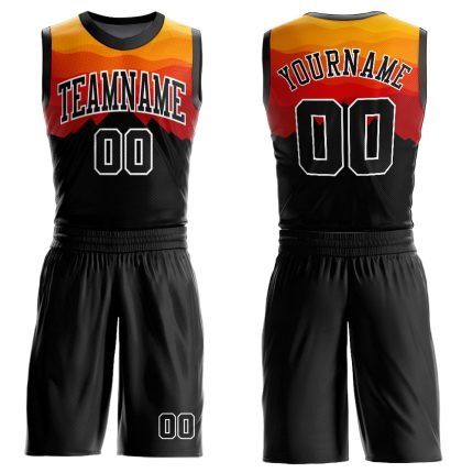 Customized Basketball Jersey for Team - Black Gold Red Round Neck with Name and Number Personalized Black Gold-Red Round