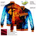 Custom Name Number 3D Pattern Design Black Gold Red Royal Flame Varsity Bomber Full-Snap Letterman Jacket Personalized Black