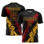 Personalized Black Gold Red Sublimation Soccer Jersey Uniform for Men and Women Personalized Black Gold-Red Sublimation Soccer