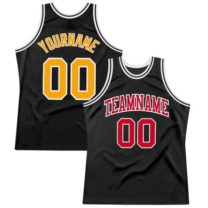 Personalized Black Red Gold Throwback Basketball Jersey for Men - Customizable 2 Personalized Black Gold-Red Throwback Basketball