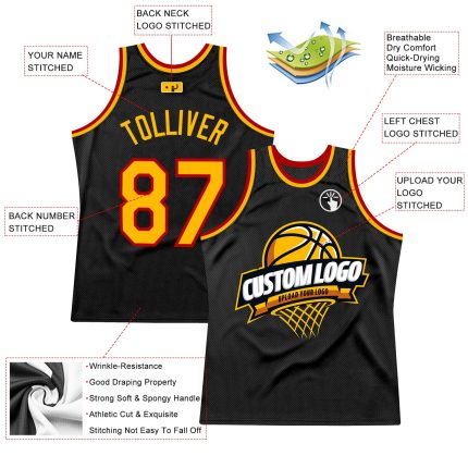 Personalized Black Gold Red Throwback Basketball Jersey for Men - Size 3 Personalized Black Gold-Red Throwback Basketball
