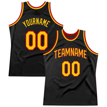 Personalized Black and Gold Red Basketball Jersey - Custom Throwback Sports Apparel Personalized Black Gold-Red Throwback