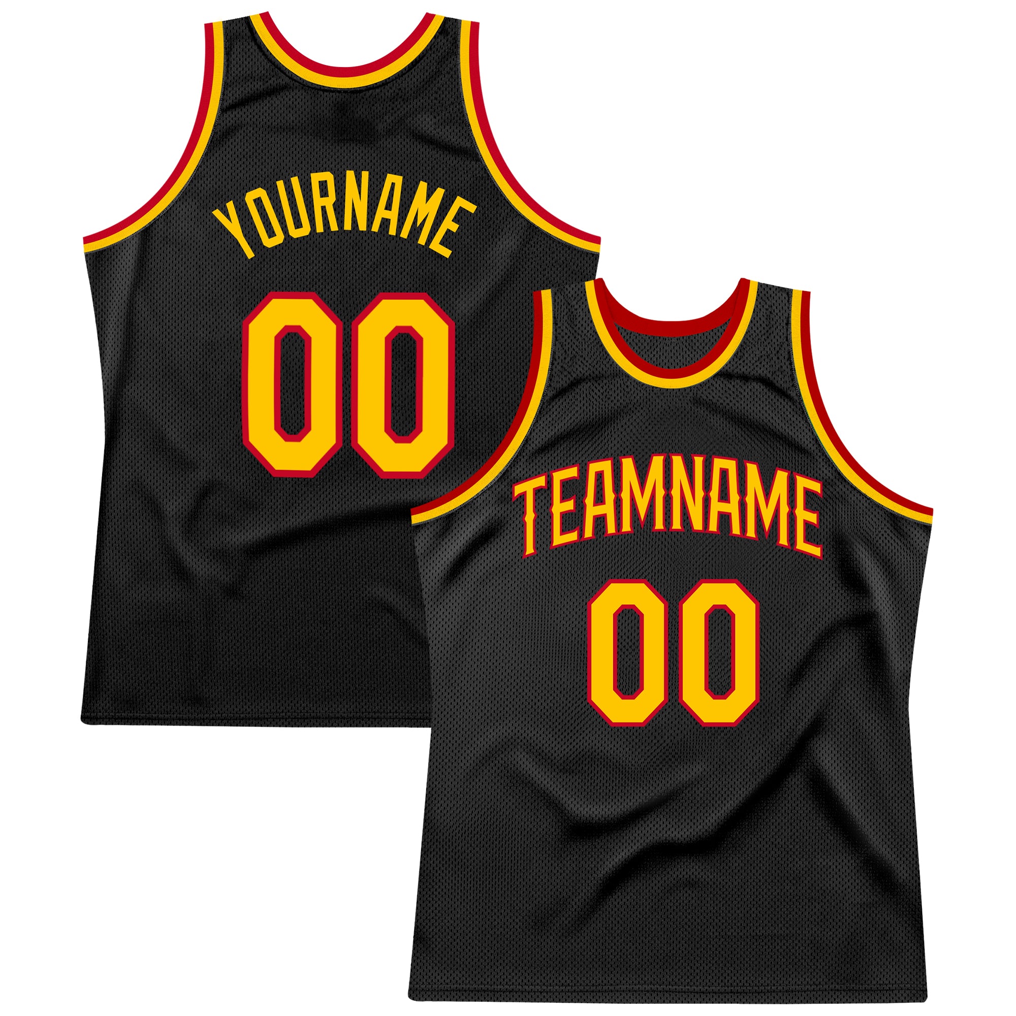 Personalized Black and Gold Red Basketball Jersey - Custom Throwback Sports Apparel Personalized Black Gold-Red Throwback