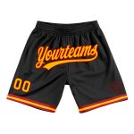 Personalized Basketball Shorts in Black Gold-Red Throwback Style 2 Personalized Black Gold-Red Throwback Basketball Shorts