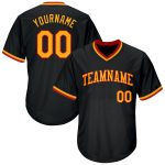 Personalized Black and Red Throwback Baseball Jersey Shirt - Rib-Knit Design Personalized Black Gold-Red Throwback Rib-Knit