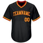 Personalized Black and Red Throwback Baseball Jersey Shirt - Rib-Knit Design Personalized Black Gold-Red Throwback Rib-Knit