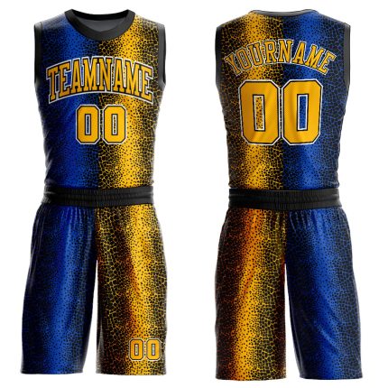Custom Name and Number Basketball Jersey | Personalized Black Gold-Royal Animal Fur Print Round Neck Suit Personalized Black