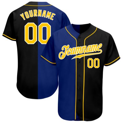 Custom Black Gold-Royal Baseball Jersey with Personalized Name and Number - Authentic Split Fashion Team Gear Personalized