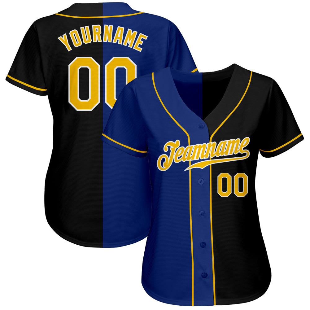 Personalized Black Gold-Royal Authentic Split Fashion Baseball Jersey Team Custom Name and Number Custom Black Gold-Royal Baseball Jersey with Personalized Name and Number - Authentic Split Fashion Team Gear Personalized - Image 2