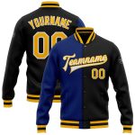 Custom Black Gold Bomber Varsity Jacket with Name & Number - Full-Snap Letterman Fashion Jacket Personalized Black Gold-Royal