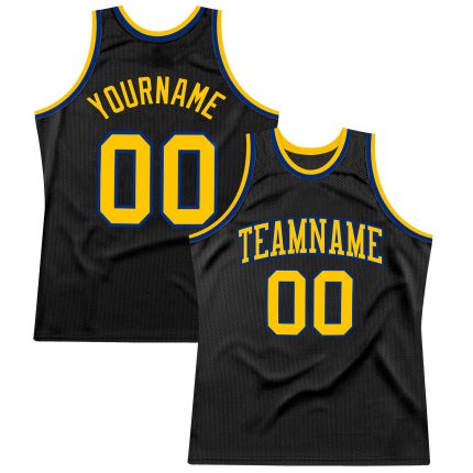 Custom Black Gold-Royal Basketball Jersey - Personalized Throwback Style Personalized Black Gold-Royal Throwback Basketball