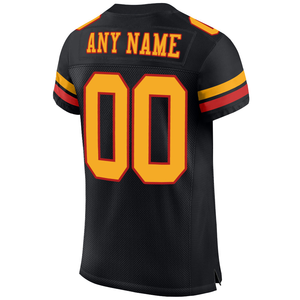 Personalized Black Gold-Scarlet Mesh Authentic Football Jersey Personalized Authentic Football Jersey in Black Gold Scarlet Mesh for Custom Style Personalized Black Gold-Scarlet Mesh Authentic - Image 3