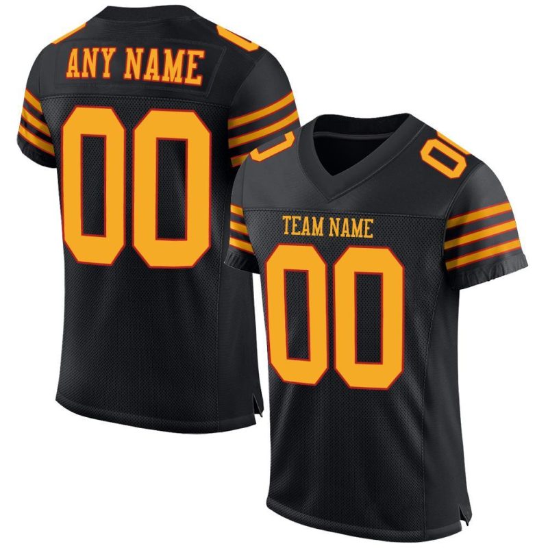 Personalized Black Gold Scarlet Football Jersey for Men, Women, Kids - Premium Mesh Fabric 2 Personalized Black Gold-Scarlet