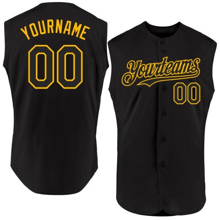 Custom Black and Gold Baseball Jersey for Men and Women - Sleeveless Sports Apparel Personalized Black Gold Sleeveless Baseball