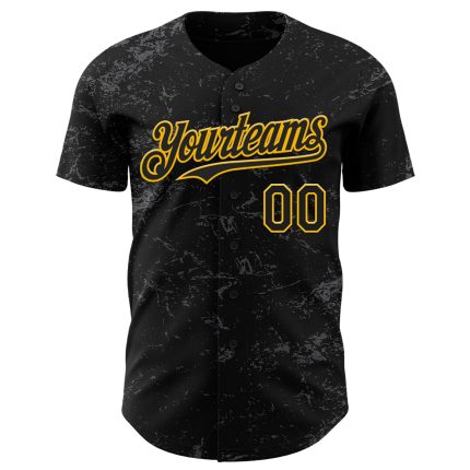 Personalized 3D Abstract Splatter Texture Baseball Jersey in Black and Gold Steel Gray Personalized Black Gold-Steel Gray