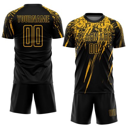 Personalized Soccer Uniform Jersey - Black Gold Sublimation Design 2 Personalized Black Gold Sublimation Soccer Uniform Jersey