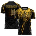 Custom Black Gold Sublimation Soccer Jersey - Personalized Sports Uniform Personalized Black Gold Sublimation Soccer Uniform