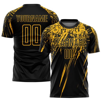 Custom Black Gold Sublimation Soccer Jersey - Personalized Sports Uniform Personalized Black Gold Sublimation Soccer Uniform
