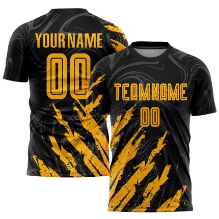 Personalized Black Gold Soccer Jersey - Custom Sublimation Uniform, Size 4 Personalized Black Gold Sublimation Soccer Uniform