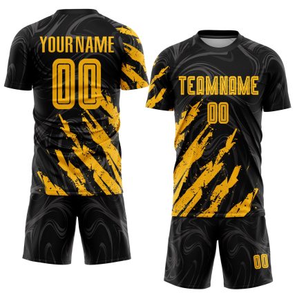 Personalized Black Gold Soccer Jersey - Custom Sublimation Uniform, Size 4 Personalized Black Gold Sublimation Soccer Uniform