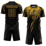 Custom Black Gold Sublimation Soccer Jersey - Personalized Sports Uniform Personalized Black Gold Sublimation Soccer Uniform