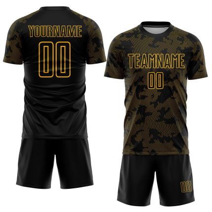 Custom Black Gold Soccer Jersey with Personalized Name and Number - Sublimation Team Uniform Personalized Black Gold Sublimation