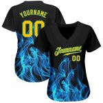 Personalized Black Gold Teal 3D Flame Baseball Jersey for Men and Women Personalized Black Gold-Teal 3D Flame Baseball Jersey