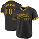 Personalized Black Gold Baseball Jersey - Custom Throwback Style Jersey Personalized Black Gold Throwback Baseball Jersey