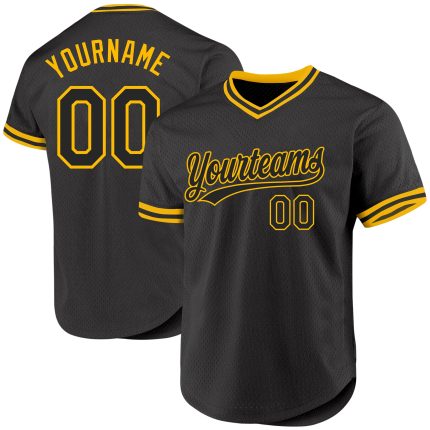 Personalized Black Gold Baseball Jersey - Custom Throwback Style Jersey Personalized Black Gold Throwback Baseball Jersey