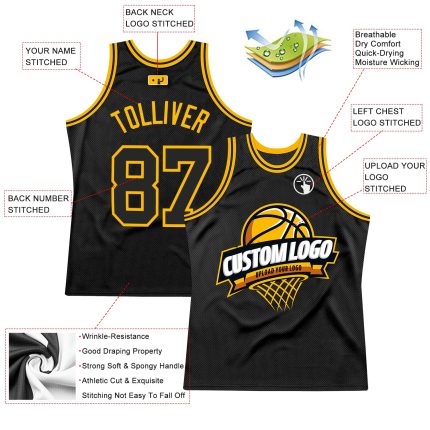 Personalized Black Gold Basketball Jersey - Custom Throwback Style for Fans Personalized Black Gold Throwback Basketball