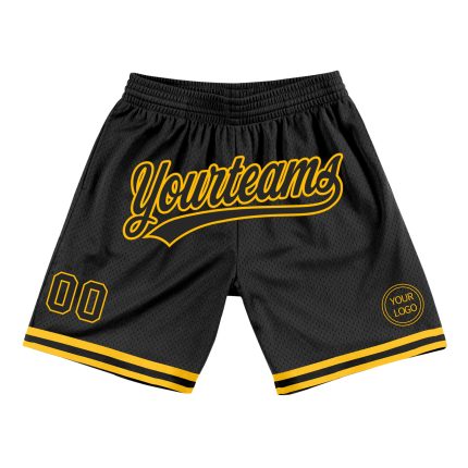 Personalized Basketball Shorts in Black and Gold | Throwback Style Personalized Black Gold Throwback Basketball Shorts