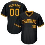 Personalized Black Gold Baseball Jersey Shirt - Rib-Knit Throwback Style Personalized Black Gold Throwback Rib-Knit Baseball