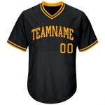 Personalized Black Gold Baseball Jersey Shirt - Rib-Knit Throwback Style Personalized Black Gold Throwback Rib-Knit Baseball