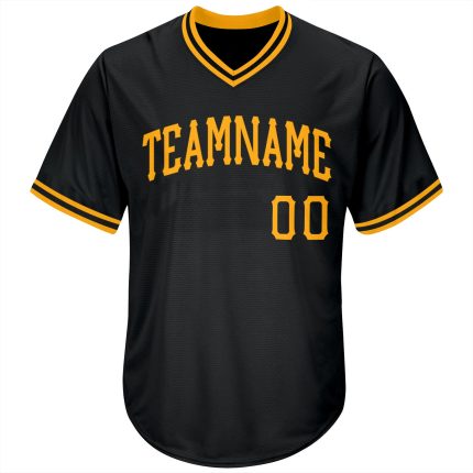 Personalized Black Gold Baseball Jersey Shirt - Rib-Knit Throwback Style Personalized Black Gold Throwback Rib-Knit Baseball